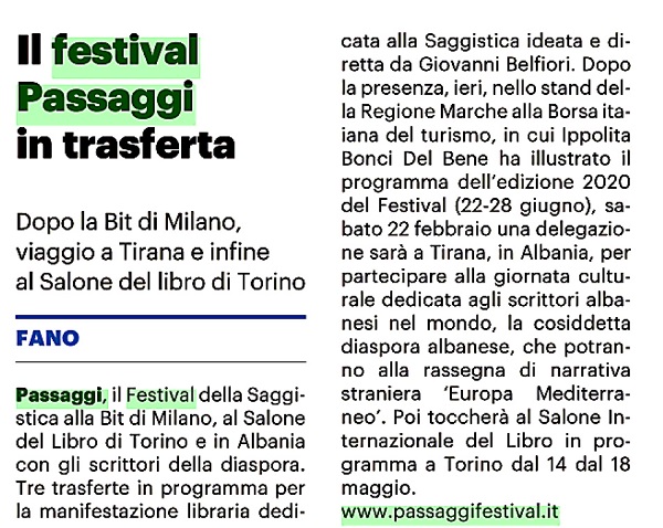 Il Resto del Carlino / Il festival Passaggi in trasferta