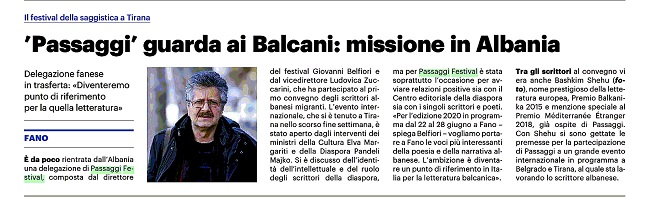 Il Resto del Carlino / “Passaggi” guarda ai Balcani: missione in Albania