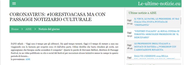 Le ultime notizie.eu / Coronavirus: #iorestoacasa ma con Passaggi notiziario culturale