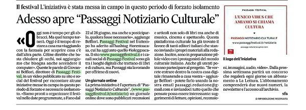 Corriere Adriatico / Adesso apre “Passaggi Notiziario Culturale”