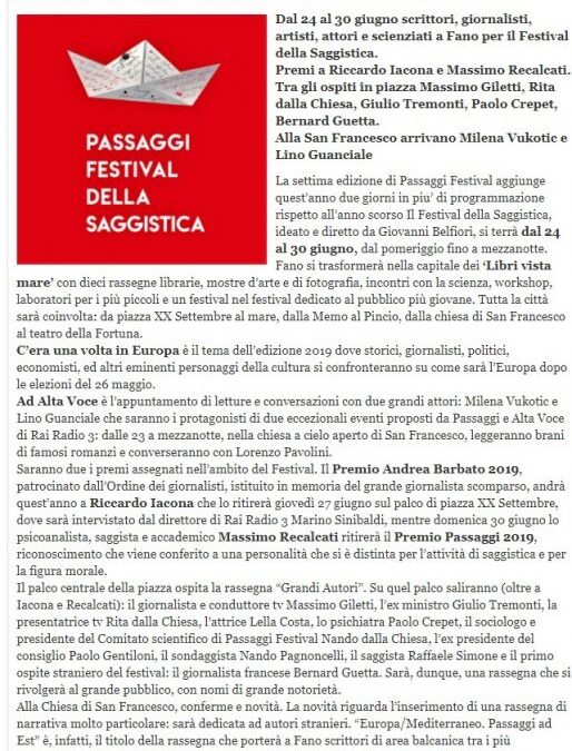 C’era una volta in Europa è il tema di Passaggi Festival 2019