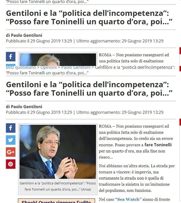 Blitz Quotidiano / Gentiloni e la “politica dell’incompetenza”