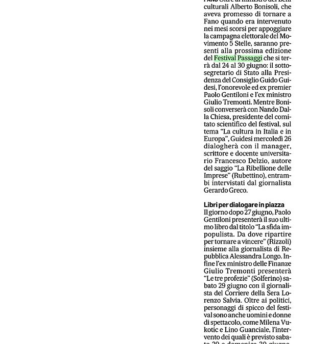Corriere Adriatico / A Passaggi ecco Bonisoli Gentiloni e Tremonti