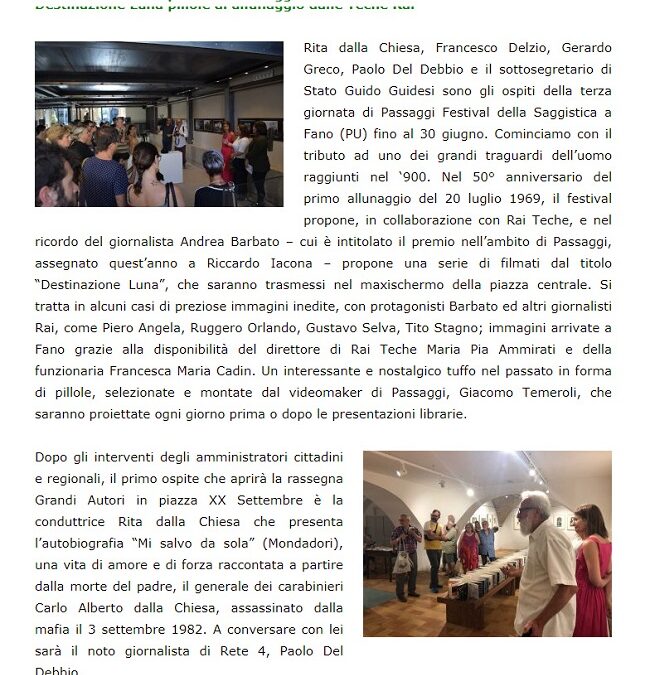 Flaminia e dintorni / Fano: a Passaggi Festival arrivano Rita Dalla Chiesa, Francesco Delzio