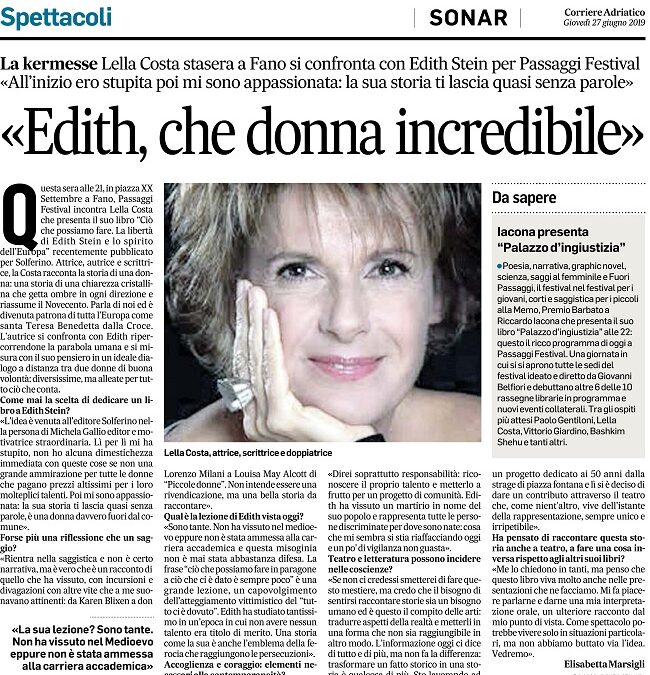 Corriere Adriatico Sonar / “Edith, che donna incredibile”