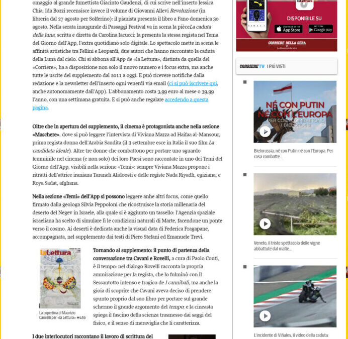 Corriere della Sera – La luna di Fellini e Leopardi: il focus nell’App de ‘la Lettura’