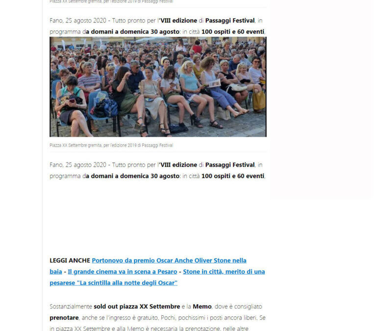 Il Resto del Carlino – Oliver Stone a Passaggi Festival Fano. Piazza piena prima di cominciare