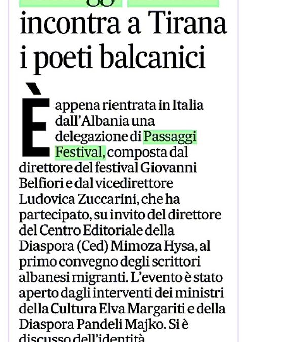 Corriere Adriatico / Passaggi Festival incontra a Tirana i poeti balcanici