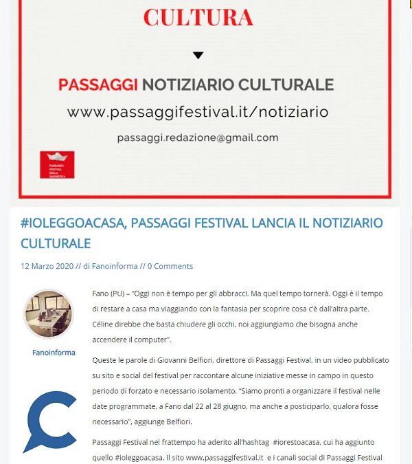 Fano Informa / #ioleggoacasa, Passaggi Festival lancia il notiziario culturale