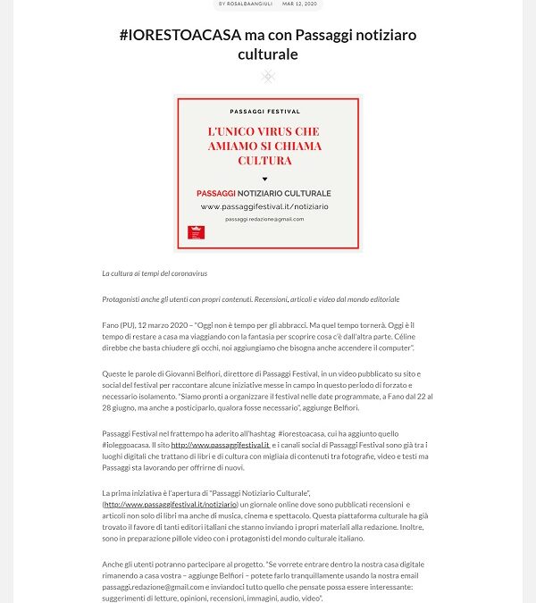Pesaronotizie.com / #Iorestoacasa, ma con Passaggi notiziario culturale