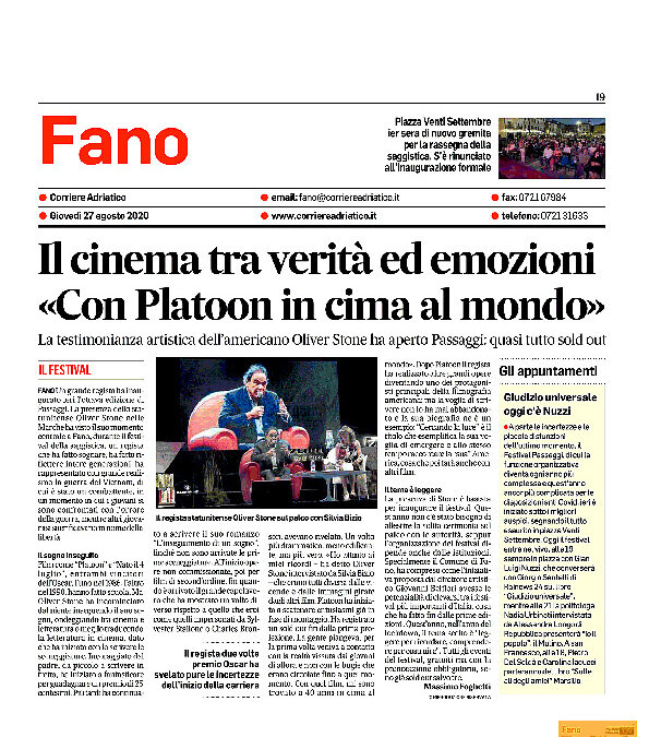 Corriere Adriatico – Il cinema tra verità ed emozioni “Con Platoon in cima al mondo”