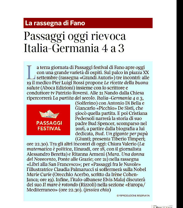 Corriere della Sera – Passaggi oggi rievoca Italia-Germania 4 a 3