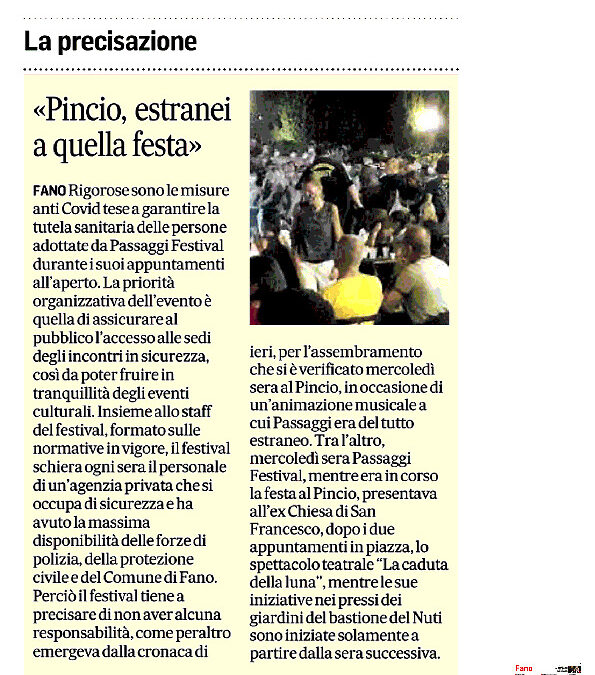 Corriere Adriatico – “Pincio, estranei a quella festa”