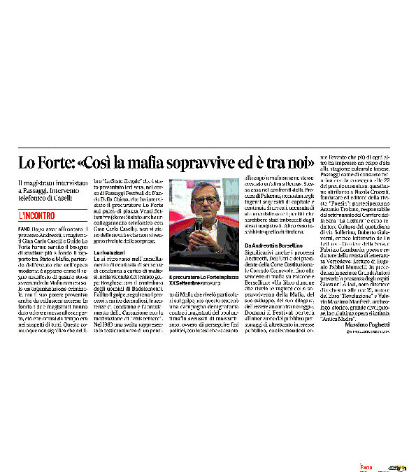 Corriere Adriatico – Lo Forte: “Così la mafia sopravvive ed è tra noi”