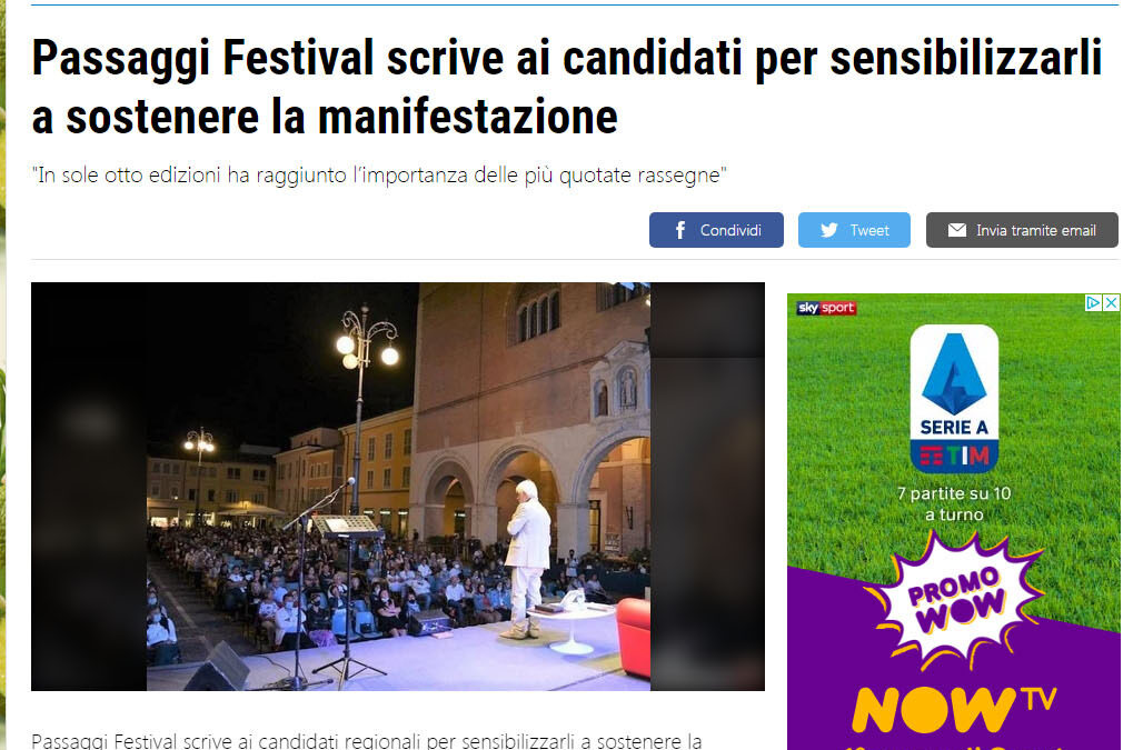 Il Resto del Carlino.it – Passaggi Festival scrive ai candidati per sensibilizzarli a sostenere la manifestazione